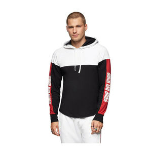True Religion Men's Long Sleeve Paneled Pullover Hoodie Shirt in White/Black